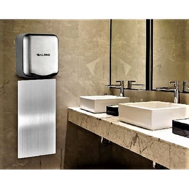 Alpine Industries Hemlock Brushed Stainless Steel 220-Volt Commercial Automatic High-Speed Electric Hand Dryer with Wall Guard