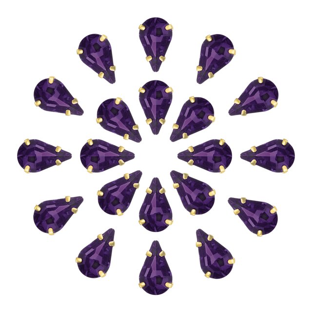 Unique Bargains 20Pack Teardrop Sew on Rhinestone - 13x8mm Glass Teardrop Crystal Rhinestones in Gold Prong Setting (Dark Purple)