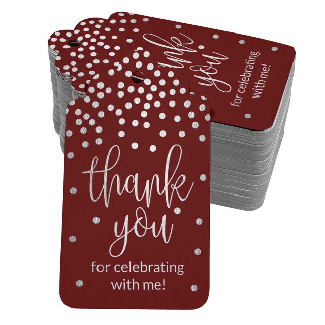 Inkdotpot Silver Foil Paper Hang Tags ThankYou For Celebrating With Me Birthday Favor Tags 100 Pack