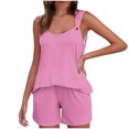 thumbnail image 2 of Yuyuzo Womens Lounge Sets Two Piece Square Neck Tank Tops Wide Leg Shorts with Pockets Matching Outfits, 2 of 7