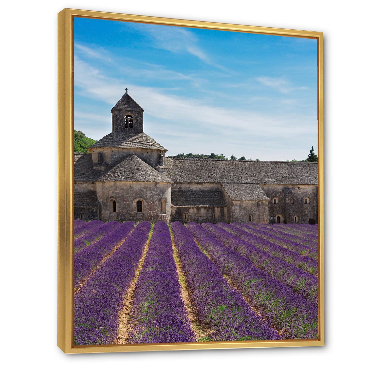 Designart Champ de lavande avec abbaye en France ART MURAL À CADRE FLOTTÉ