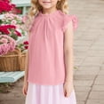 thumbnail image 2 of Girls Ruffle Short Sleeve Shirts Cute Summer Frill Neck Pleated Textured Blouse Tops, 2 of 7