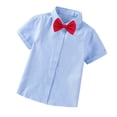 thumbnail image 1 of MeetoTime Baby Short Sleeve Blouse Solid Color Gentleman's School Uniform Button-down Shirt for Boys Baby Clothes 2-14Years, 1 of 5