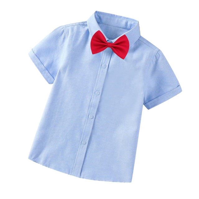 MeetoTime Baby Short Sleeve Blouse Solid Color Gentleman's School Uniform Button-down Shirt for Boys Baby Clothes 2-14Years