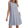 thumbnail image 1 of yoeyez Robes d'Été pour Femmes 2025 Grande Taille Décontractées à Rayures Débardeur Mini Robe d'Été Col Rond Coupe Ample Sans Manches Robe de Vacances Plage avec Poches Bleu,TTG, 1 of 5