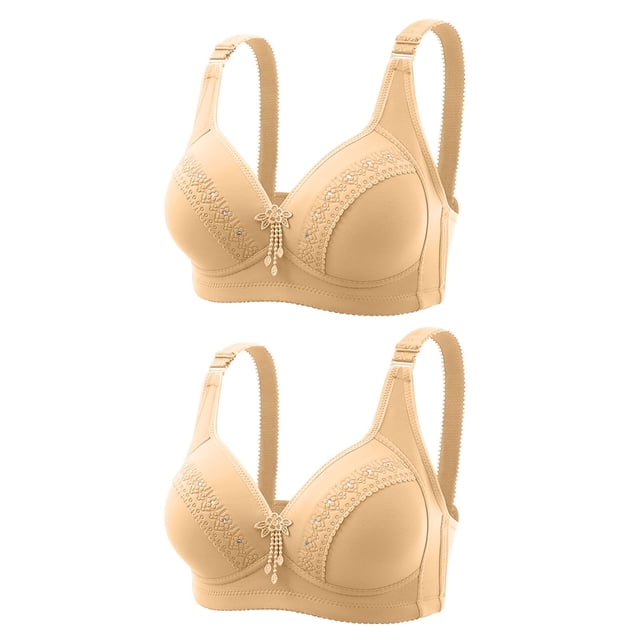 Besolor Wireless Bras for Women High Support Push up Gathering Bralettes Soft Full Coverage Underwear 2 Pack