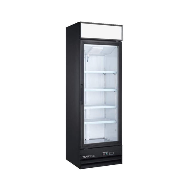 PEAK COLD Single Glass Door Commercial Refrigerator - Retail Merchandiser Cooler; 14 Cubic Ft.