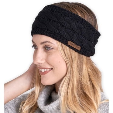 Womens Winter Ear Warmer Headband - Fleece Lined Cable Knit Ear Band Covers for Cold Weather - Soft & Stretchy Head Wrap