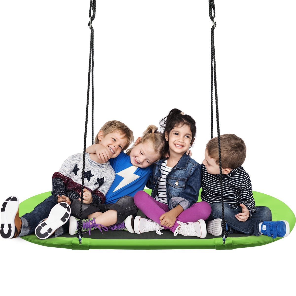 Patiojoy 60" Flying Saucer Tree Swing Set Outdoor Oval Swing Adjustable Hanging Ropes for Kids Green
