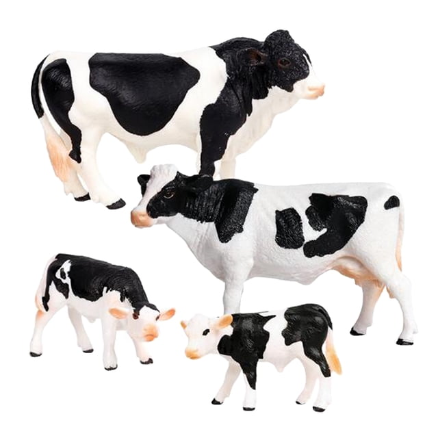 4 Pcs Animaux de Ferme Réalistes Vache Animal Enfants, Cadeaux de Fête d'Anniversaire,