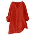 thumbnail image 1 of AherBiu Plus Size Tops for Women Cotton Linen Button down Shirts Causal Long Sleeve Fall Loose Fitting Blouses, 1 of 3