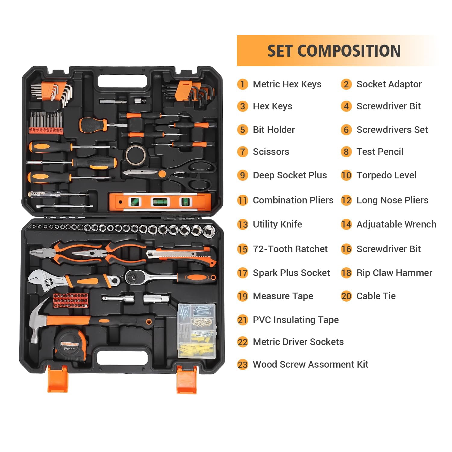 AKDSteel 247 Piece Tool Set, General Home/Auto Repair Tool Kit, Combination Package Mixed Tool Set Hand Tool Kit with Plastic Toolbox Storage Case