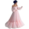 thumbnail image 1 of 2025 Robe Rec Mignonne Unie pour Femmes à Manches Longues, Col Barré, Robe de Bal en Gaze Longue et Longue, 1 of 7