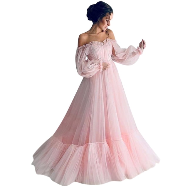 2025 Robe Rec Mignonne Unie pour Femmes à Manches Longues, Col Barré, Robe de Bal en Gaze Longue et Longue