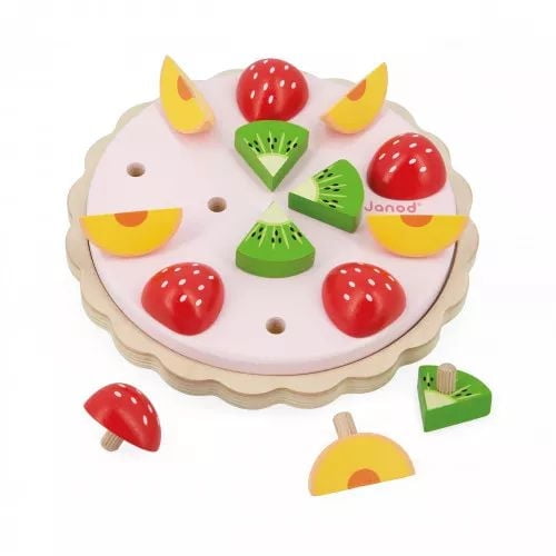 Janod Twist Fruit Pie - 15 Wooden Accessories - Diameter 19 cm - Suitable for Ages 2 and Above