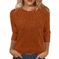 thumbnail image 1 of Pincandy Womens Sweaters Fall Fashion 3/4 Length Sleeve Tops Crew Neck Button Shirts Casual Pullover Cute Winter Clothes, 1 of 5
