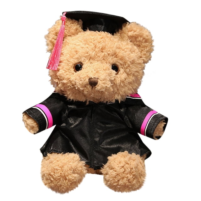 Graduation Bear Class of Graduation Plush 9 Inch Graduation Bear Gift Kindergarten Graduation Stuffed Graduation Doll with Diploma and Sash. A soft, huggable teddy bear wearing a black graduation cap with a pink tassel and a black gown with pink accents, symbolizing the celebration of graduation. The bear is approximately 9 inches tall and made of plush material filled with PP cotton, making it cuddly and comfortable. Suitable as a graduation gift for children or loved ones.
