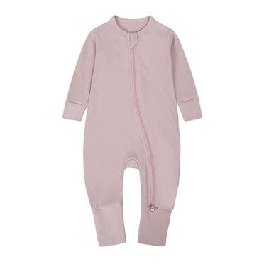 TIWEKE Vêtements pour Bébé Fille 3-6 Mois, Pyjama Côtelé pour Bébé Filles Garçons à Fermeture Éclair à Manches Longues Combinaison, Tailles 12-18 Mois