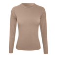 thumbnail image 4 of WEIYLL Womens Long Sleeve Stretch Crewneck Ribbed T Shirt Fitted Solid Color Casual Basic Tops Khaki, 4 of 4