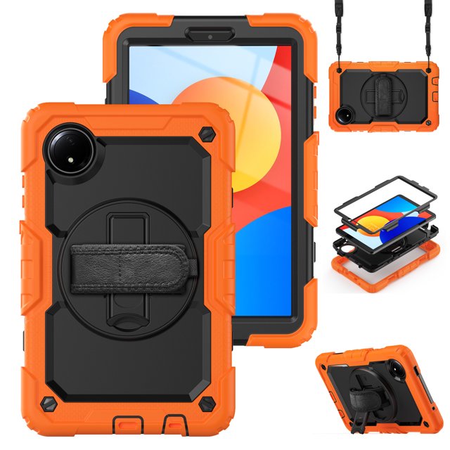XYX For Xiaomi Redmi Pad SE 8.7 inch 2024, 360 Rotating Shockproof Cover with Stand, Screen Protector, Shoulder Strap, Orange