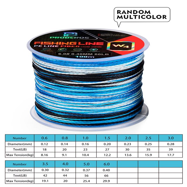 PROBEROS 100m Fishing Line Braided PE Line 4 Strands 18-66LB Multifilament Anti-bite Fishing Line Outdoor Fishing Accessories blue 0.6