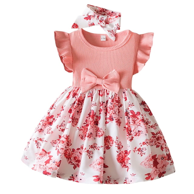 Splozh Robe de Concours pour Bébé Fille Robe en Tulle pour Tout-Petite d'Été à Volants Sans Manches Robe Décontractée de Mode pour Bébé Fille Rose, 9-12 Mois