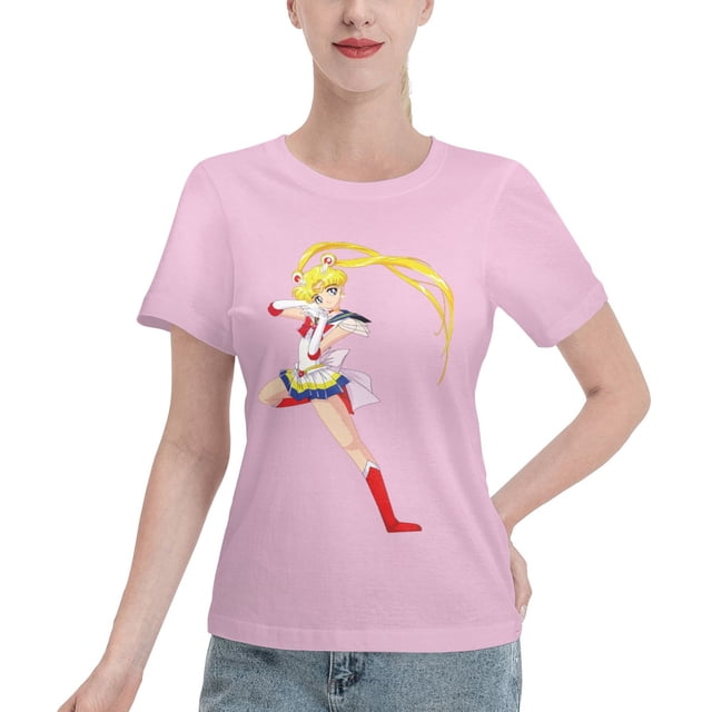 T-Shirt Basique à Manches Courtes pour Femmes Sailor Moon Lièvre Lunaire