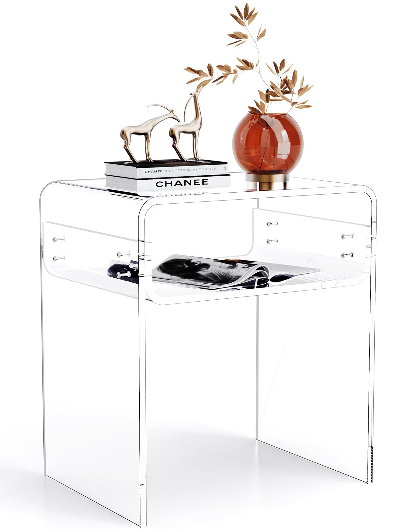solaround Clear Acrylic End Table 2-Tier Bedside nightstand for Living Room Bedroom Home Decor (Clear)