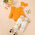 thumbnail image 3 of Yuyuzo Baby Girl Clothes Infant Newborn Ruffle Outfit 2 Piece Fall Winter Spring Ribbed Knit Tops Pants Set Cute Headband, 3 of 7