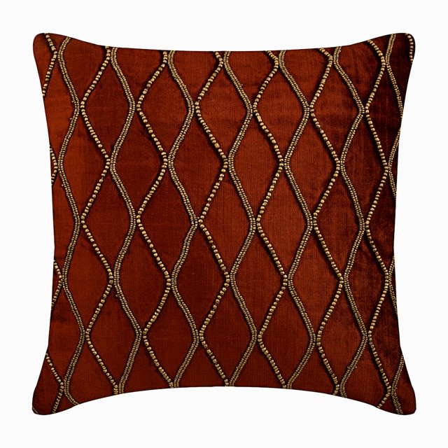 The HomeCentric Cushion Covers Decorative Rust Designer PillowCase Pack of 2, 16x16 inch (40x40 cm) Velvet Cushion Cover Couch Geometric Trellis Lattice Beaded Rhombus Accent - Sumac Gold