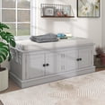 thumbnail image 2 of OUDOSPRS Spacious Storage Bench, Features 4 Doors with Adjustable Shelves and Removable Cushion, Great for Entryway and Living Room(Gray Wash), 2 of 9
