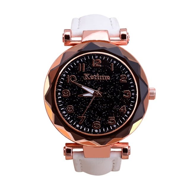 Montre à Quartz Mode Décontractée pour Femmes Cadran Scintillant Ciel Bracelet en Cuir