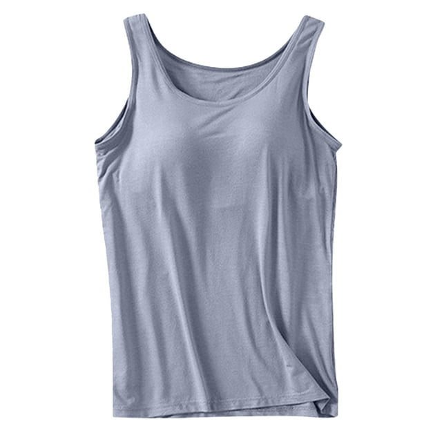 2025 Débardeurs pour Femmes avec Haut 3X Plus Soutien-Gorge Intégré 2025 Hauts de Course pour Femmes Été Décontracté Col Rond 5X Hauts pour Femmes Camisole Sans Manches Grande Taille1X Haut Rembourré en Coton Hauts d'Entraînement