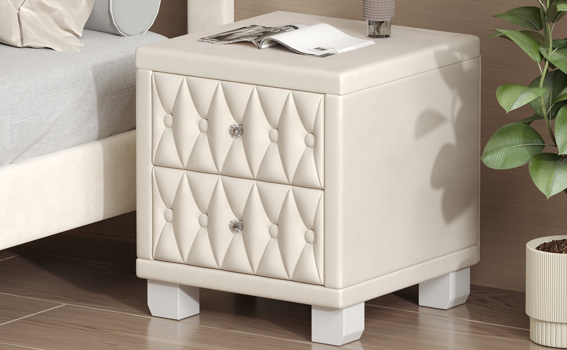 Table de chevet élégante en velours Noble House, beige