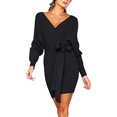 thumbnail image 4 of CEHVOM Robe à Manches Longues pour Femmes, Couleur Unie, Aguichant, Lacets, Col en V, 4 of 7
