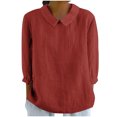 thumbnail image 2 of AherBiu Chemises en Lin pour Femmes Manches 3/4 Col à Revers Style Rétro Hauts Décontractés Amples Mode Automne 2024 Blouses, 2 of 5