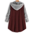 thumbnail image 4 of LSLJS Women's Winter Plush Solid Color Hooded Sweatshirts Button Long Sleeve Split Round Neck Comfortable Pajamas Coat, 4 of 4