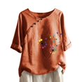 thumbnail image 1 of CHUANK Hauts pour Femmes en Solde à Moins de 10$ Hauts Décontractés Printemps Été Manches Longues en Coton Lin Imprimé Graphique Pissenlit Col Rond Blouses Vintage Grande Taille, 1 of 6
