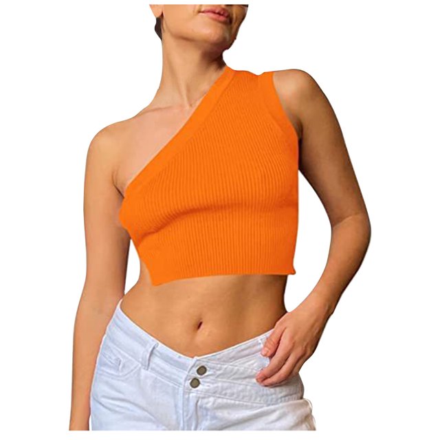 LSLJS Women Spaghetti Strap Tank Tops Women's Spring And Summer One Shoulder Open Back Suspender Tank Top Knitted Tight Top