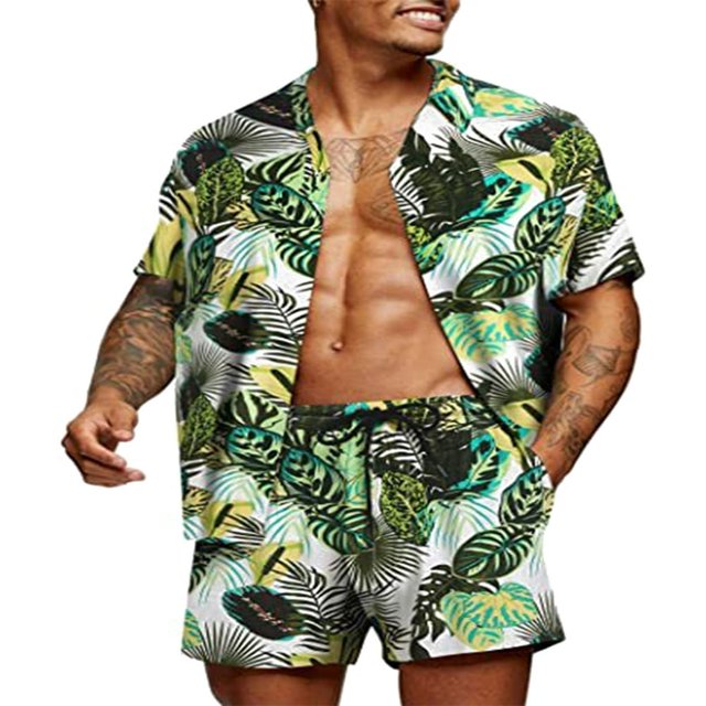 Stylish Matching Set Men‘s Printed Shirt and Shorts for Hawaii