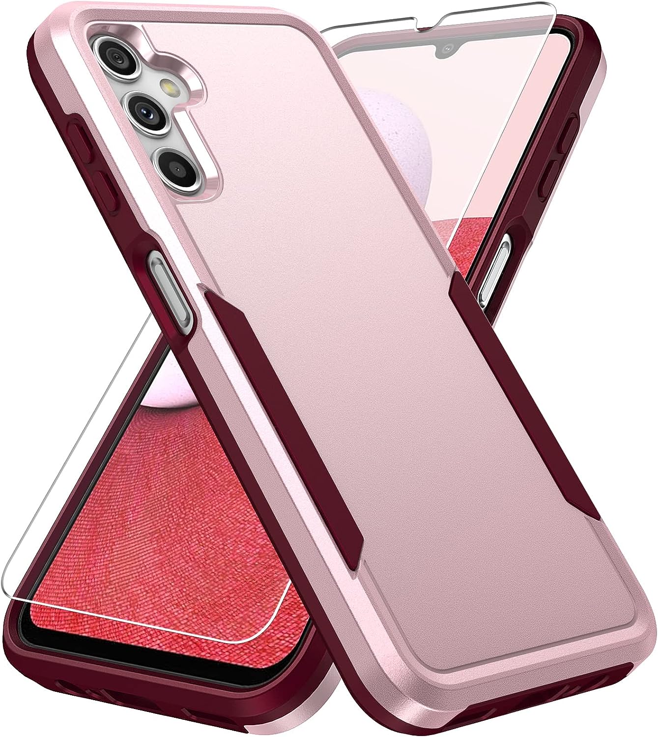 REQO for Galaxy A14 5G Phone Case,Samsung Galaxy A14 5G Case with Screen Protector,Heavy-Duty Tough Rugged Shockproof Protective Phone Case for Samsung A14 5G, Pink