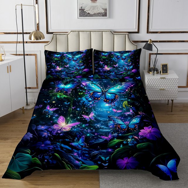 Ensemble de Couvre-Lit Papillons, Ensemble de Courtepointe Papillons de Rêve, Ensemble de Courtepointe Coléoptères Aquarelle Simple, Décor de Chambre Animalier Rustique Matelassé Jungle