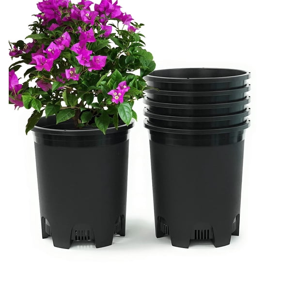 5 Gallon 6-Pack Large Plant Pots Nursery Tree Pot Plastic Planters for Outdoor Indoor Plants Gardening Flower Pots with Drainage Holes
