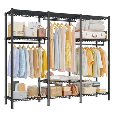Exenoray 56" Heavy Duty Closet Organizer, Freestanding Metal Wardrobe with 3 Hanging Rods, Adjustable Shelves & 800 lbs Capacity, Black