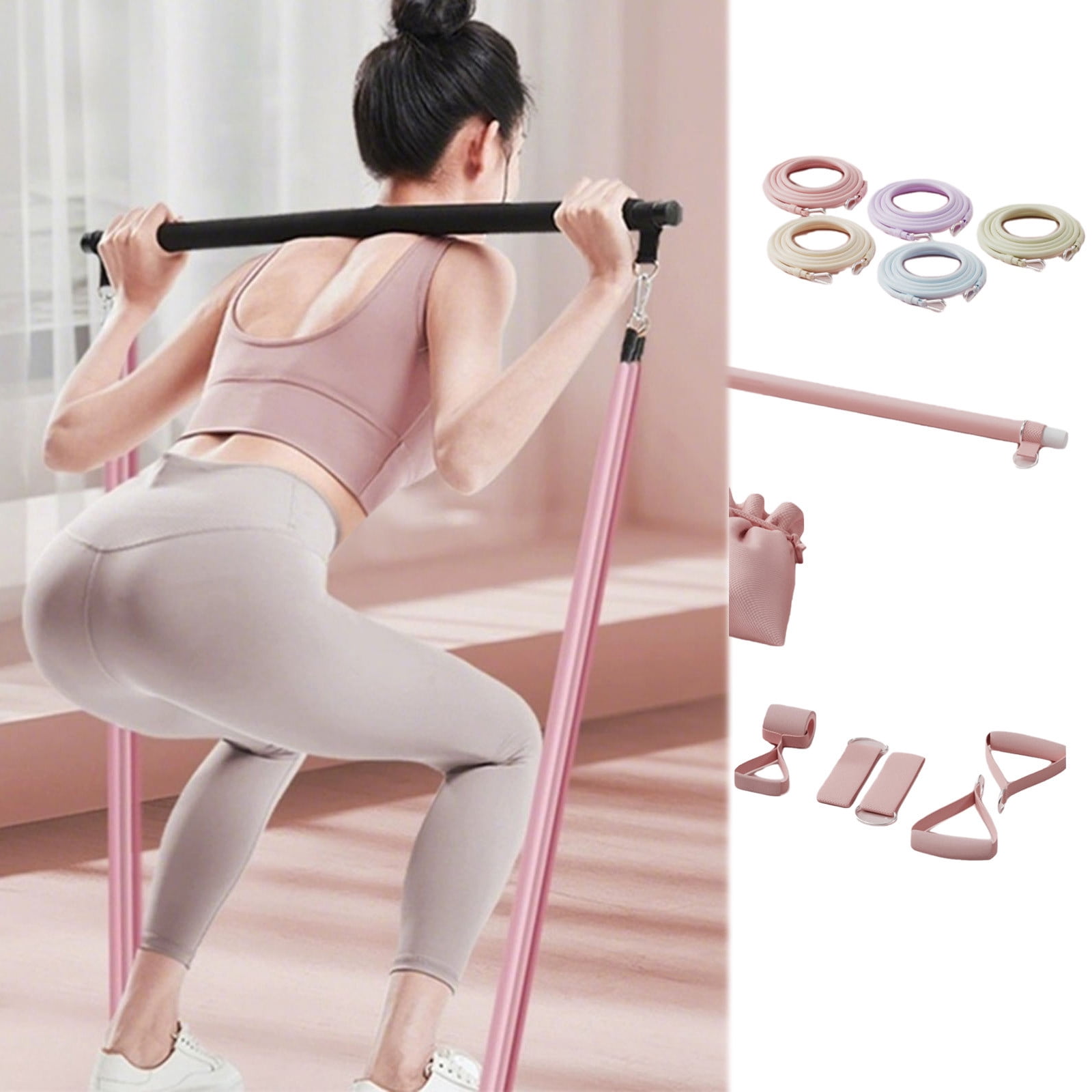 Set with Adjustable Resistance Bands for Home Fitness Strength Training and Stretching Exercises