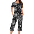 thumbnail image 1 of Jamicy Pyjama Noir pour Femmes Mode Décontractée Ample Doux Imprimé Col Rond à Boutons Ensemble de Pyjama Capri pour Femmes Pyjama d'Halloween, 1 of 4