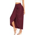 thumbnail image 4 of WTXUE Jupes pour Femmes, Jupe Longue Unie Drapée Fendue à Haute Élasticité Jupe Décontractée pour Femme Taille Portefeuille Jupe Asymétrique, 2# Rouge Foncé S, 4 of 8
