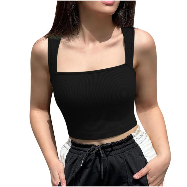 Timegard Tank Tops for Women Ribbed Square Neck Sleeveless Slim Comfy Cropped Tops Tee Summer Fashion