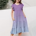 thumbnail image 3 of FhsagQ Robes Filles Été Dégradé Col Rond Manches Volantées Ligne à Étages Robe Décontractée Respirante Confortable Robe Ludique pour Enfants Tout-Petits Fête d'Anniversaire Tenue Quotidienne Violet 8-9 Ans, 3 of 5