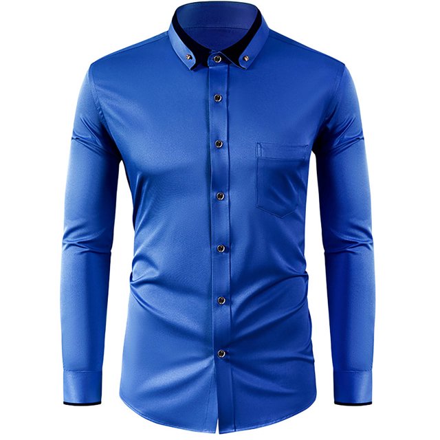 RXIRUCGD Chemise Décontractée pour Homme à Manches Longues avec Boutons, Poche et Col Rabattable, Bleu Foncé, Taille : TG